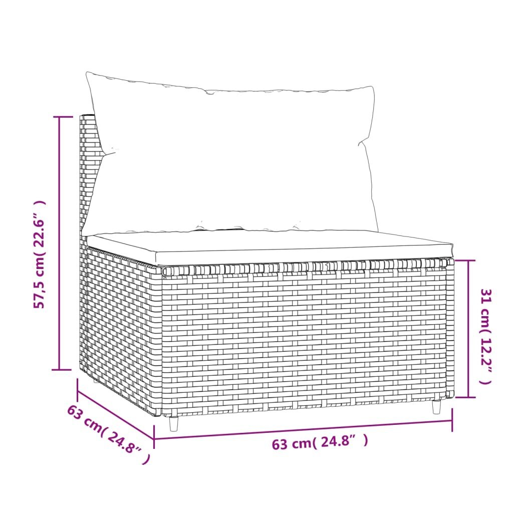 vidaXL vidējais dārza dīvāns, spilveni, melna PE rotangpalma cena un informācija | Dārza krēsli | 220.lv