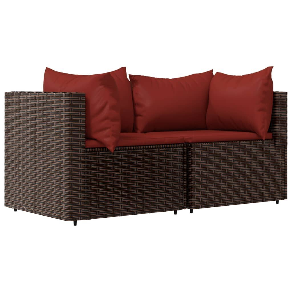 vidaXL dārza stūra dīvāni ar spilveniem, 2 gab., brūna PE rotangpalma cena un informācija | Dārza krēsli | 220.lv