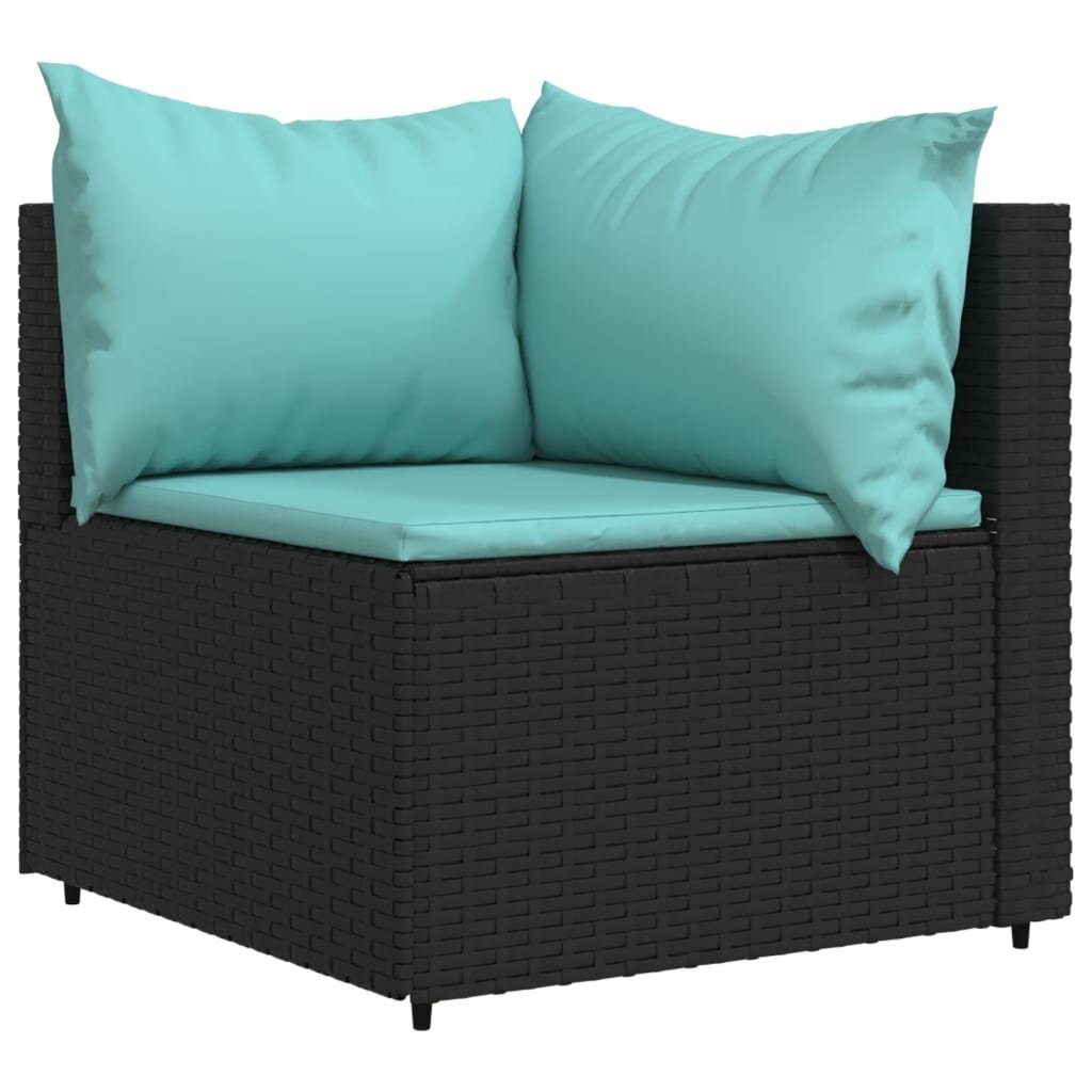 vidaXL dārza stūra dīvāni ar spilveniem, 2 gab., melna PE rotangpalma cena un informācija | Dārza krēsli | 220.lv