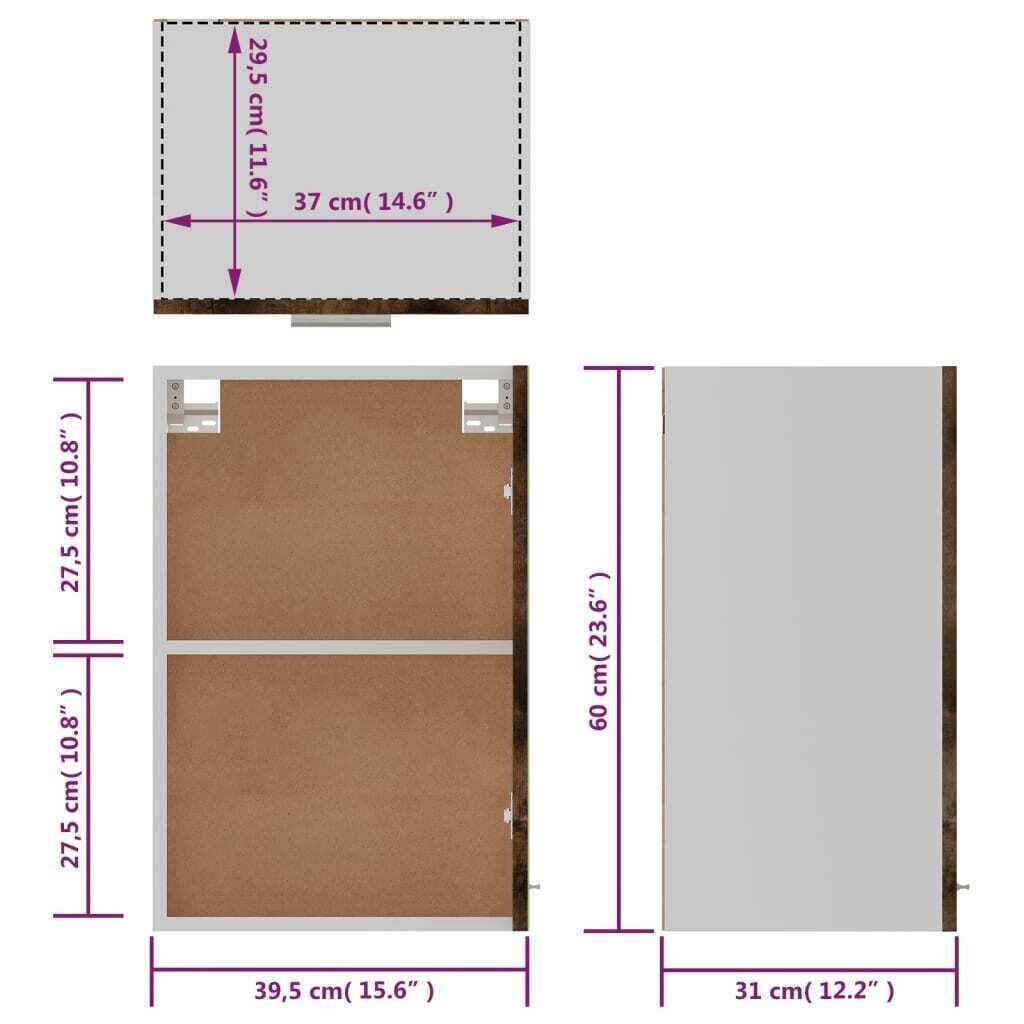 vidaXL sienas skapītis, pelēka ozola, 39,5x31x60 cm, inženierijas koks cena un informācija | Virtuves skapīši | 220.lv