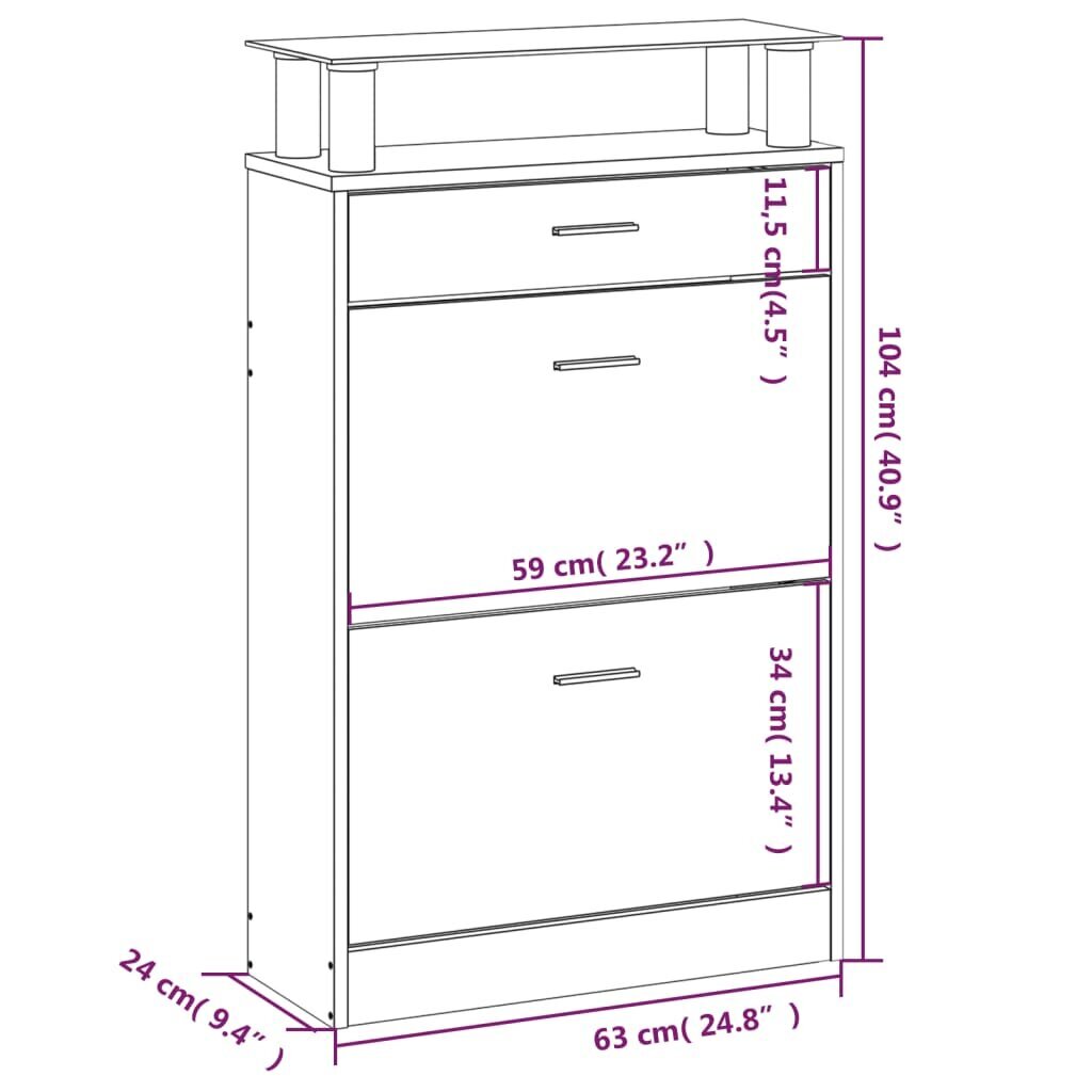 vidaXL apavu plaukts, 63x24x104 cm, inženierijas koks, melns cena un informācija | Apavu skapji, apavu plaukti, priekšnama soliņi | 220.lv