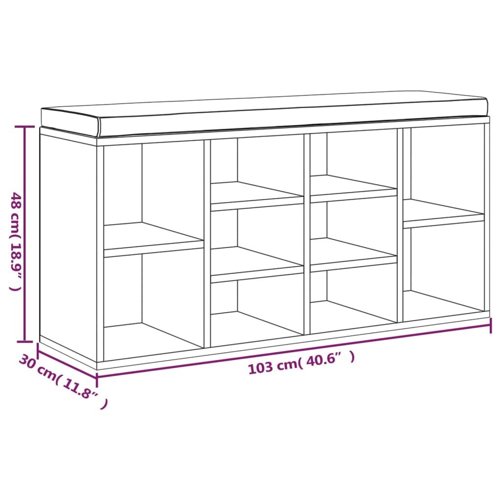 vidaXL apavu plaukts, pelēks, 103x30x48 cm, inženierijas koks cena un informācija | Apavu skapji, apavu plaukti, priekšnama soliņi | 220.lv