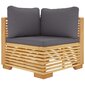 vidaXL dārza stūra dīvāns ar pelēkiem spilveniem, masīvs tīkkoks cena un informācija | Dārza krēsli | 220.lv