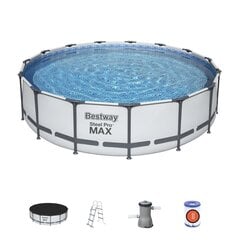 Каркасный бассейн с насосом-фильтром Bestway Steel Pro MAX, 457 x 107 см, светло-серый цвет, круглый цена и информация | Бассейны | 220.lv
