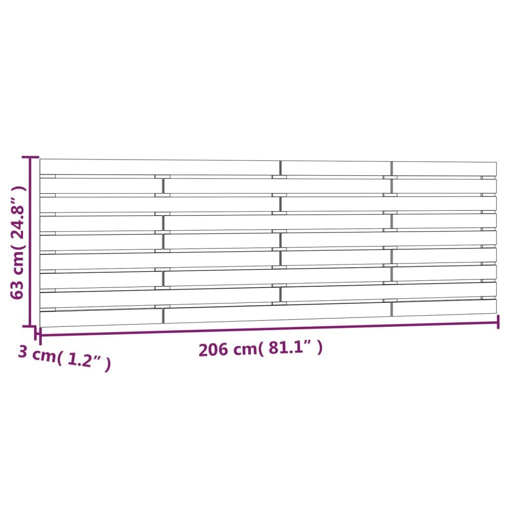 vidaXL sienas galvgalis, melns, 206x3x63 cm, priedes masīvkoks cena un informācija | Gultas | 220.lv