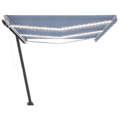 vidaXL izvelkama markīze, LED, vēja sensors, 600x350 cm, zila un balta цена и информация | Зонты, маркизы, стойки | 220.lv