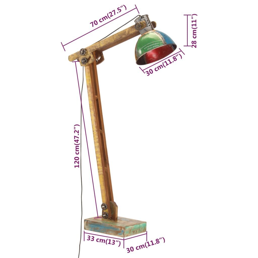 vidaXL stāvlampa, daudzkrāsaina, metāls, E27 cena un informācija | Stāvlampas | 220.lv