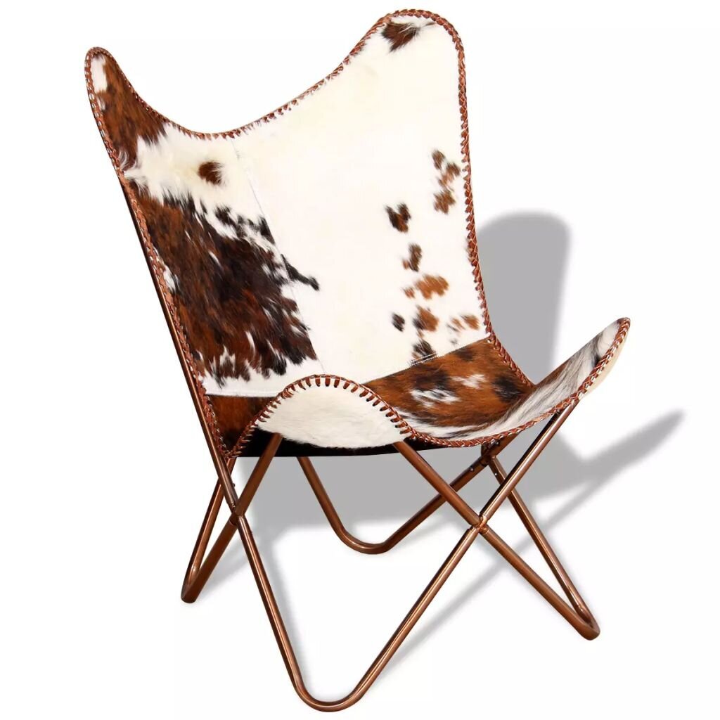 vidaXL tauriņa formas krēsls, brūns un balts, dabīga govs āda cena un informācija | Atpūtas krēsli | 220.lv