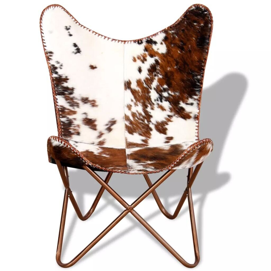 vidaXL tauriņa formas krēsls, brūns un balts, dabīga govs āda cena un informācija | Atpūtas krēsli | 220.lv