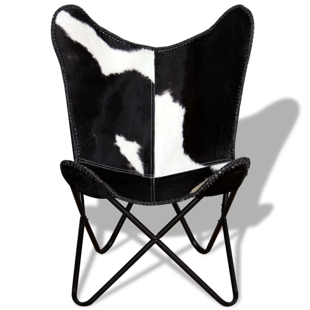 vidaXL tauriņa formas krēsls, melns un balts, dabīga govs āda цена и информация | Atpūtas krēsli | 220.lv