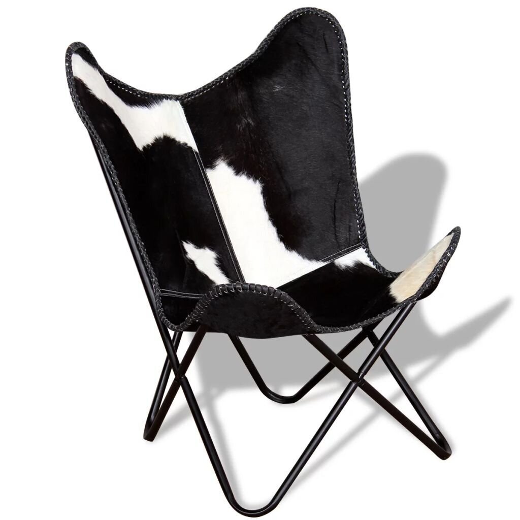 vidaXL tauriņa formas krēsls, melns un balts, dabīga govs āda цена и информация | Atpūtas krēsli | 220.lv