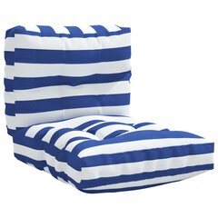 vidaXL palešu dīvāna matrači, 2 gab., zilas un baltas svītras, audums cena un informācija | Krēslu paliktņi | 220.lv