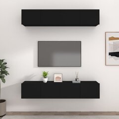 vidaXL TV skapīši, 4 gab., 80x30x30 cm, inženierijas koks, melni cena un informācija | TV galdiņi | 220.lv