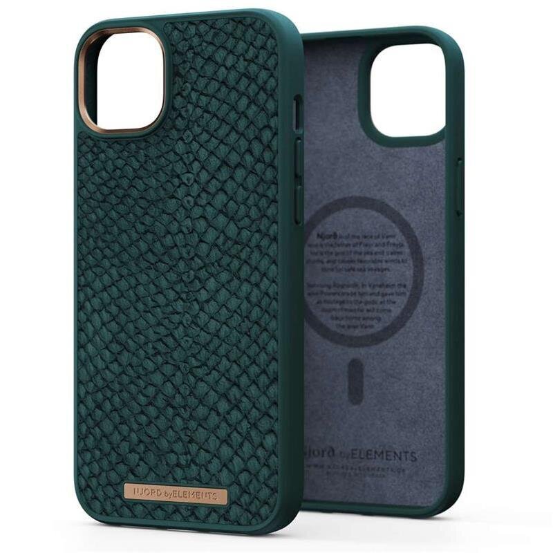 Njord byElements Salmon Leather MagSafe, iPhone 14 Plus, green - Case cena un informācija | Telefonu vāciņi, maciņi | 220.lv