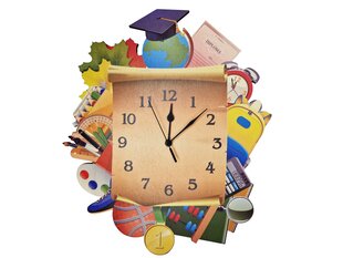 Настенные деревянные часы с цветной печатью в виде свитка со школьными принадлежностями цена и информация | Оригинальные часы  | 220.lv