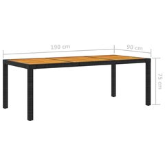 Dārza galds vidaXL, 190x90x75 cm, melns cena un informācija | Dārza galdi | 220.lv
