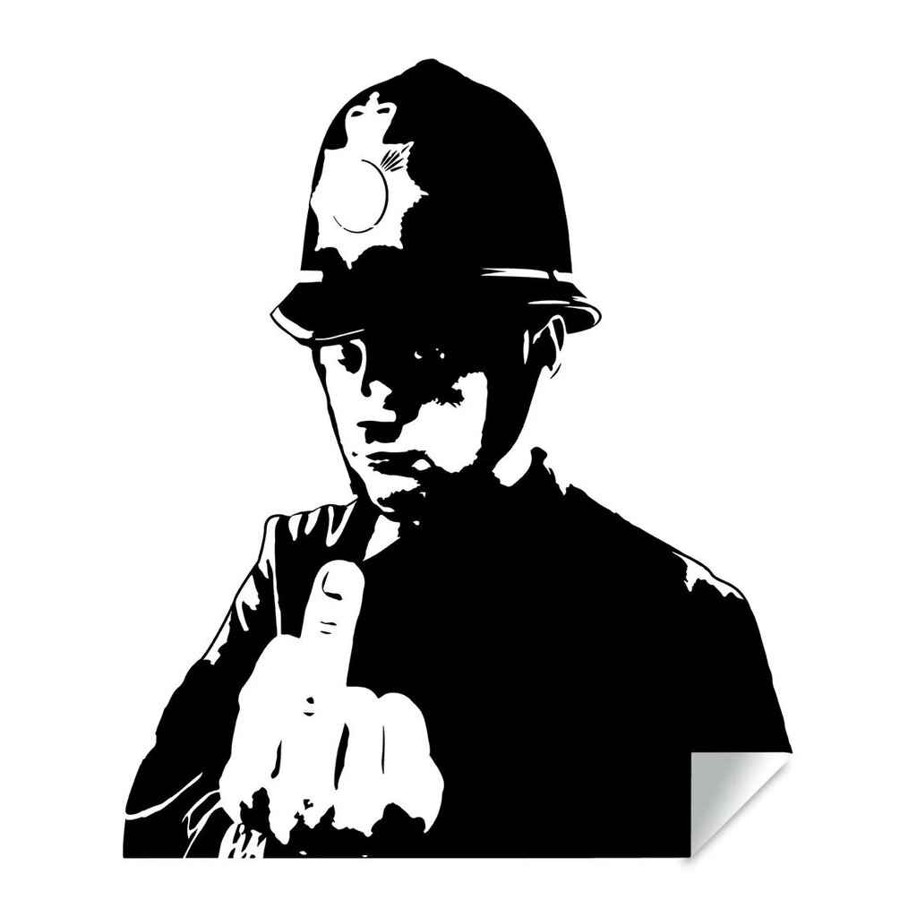 Vinila melna sienas uzlīme Banksy Police vidējā pirksta interjera dekors — 120 x 101 cm цена и информация | Dekoratīvās uzlīmes | 220.lv