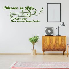 Vinila zaļa sienas uzlīme citātu mūzika un piezīmes interjera dekors - 100 x 40 cm cena un informācija | Dekoratīvās uzlīmes | 220.lv