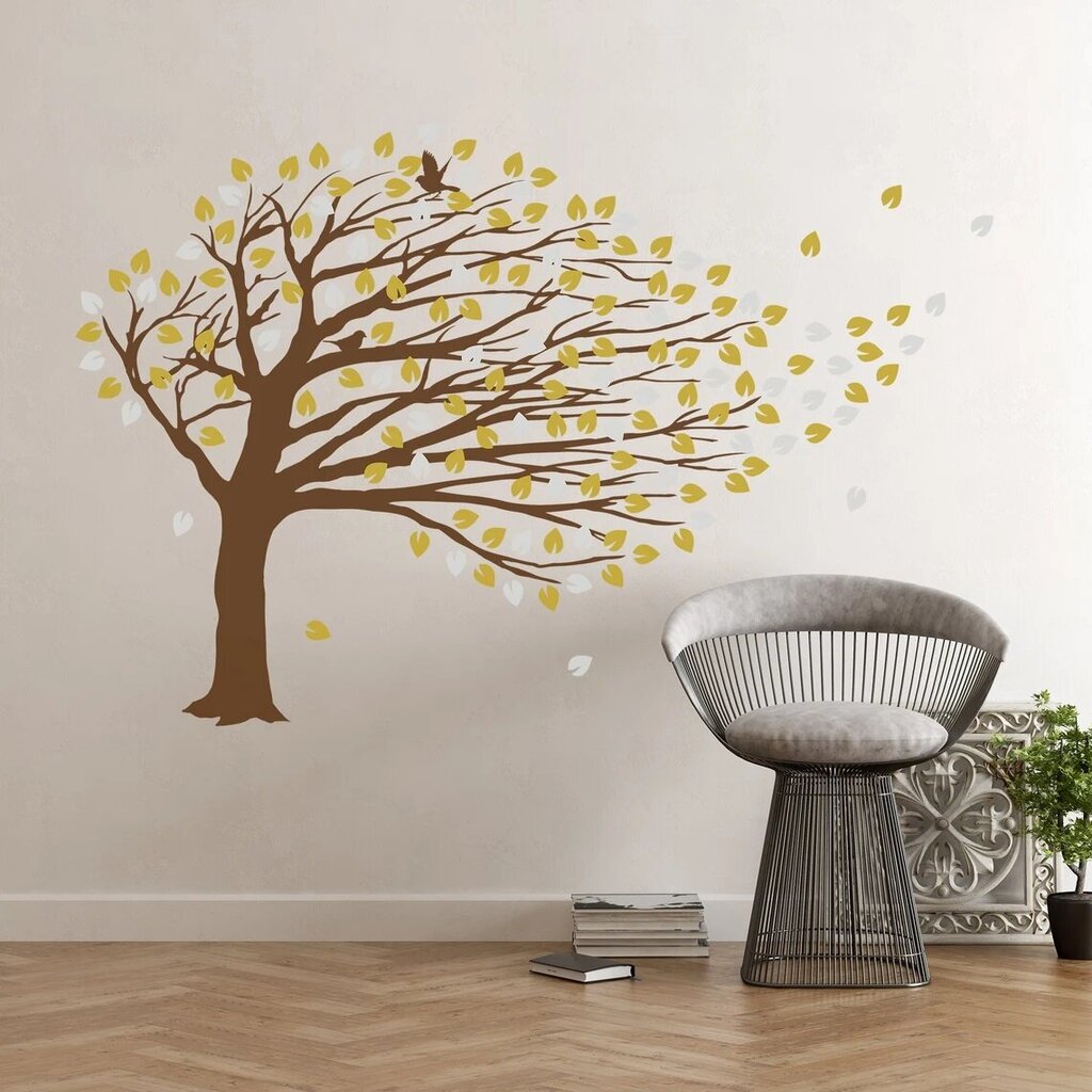 Vinila sienas uzlīme, dzeltens koks vējā, botāniskais interjera dekors - 78 x 120 cm cena un informācija | Dekoratīvās uzlīmes | 220.lv