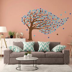 Vinila sienas uzlīme, zila lapotne, koks vējā, botāniskais interjera dekors - 78 x 120 cm cena un informācija | Dekoratīvās uzlīmes | 220.lv