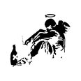 Melna vinila sienas uzlīme, Banksy Graffiti Fallen Angel, interjera dekors - 120 x 100 cm