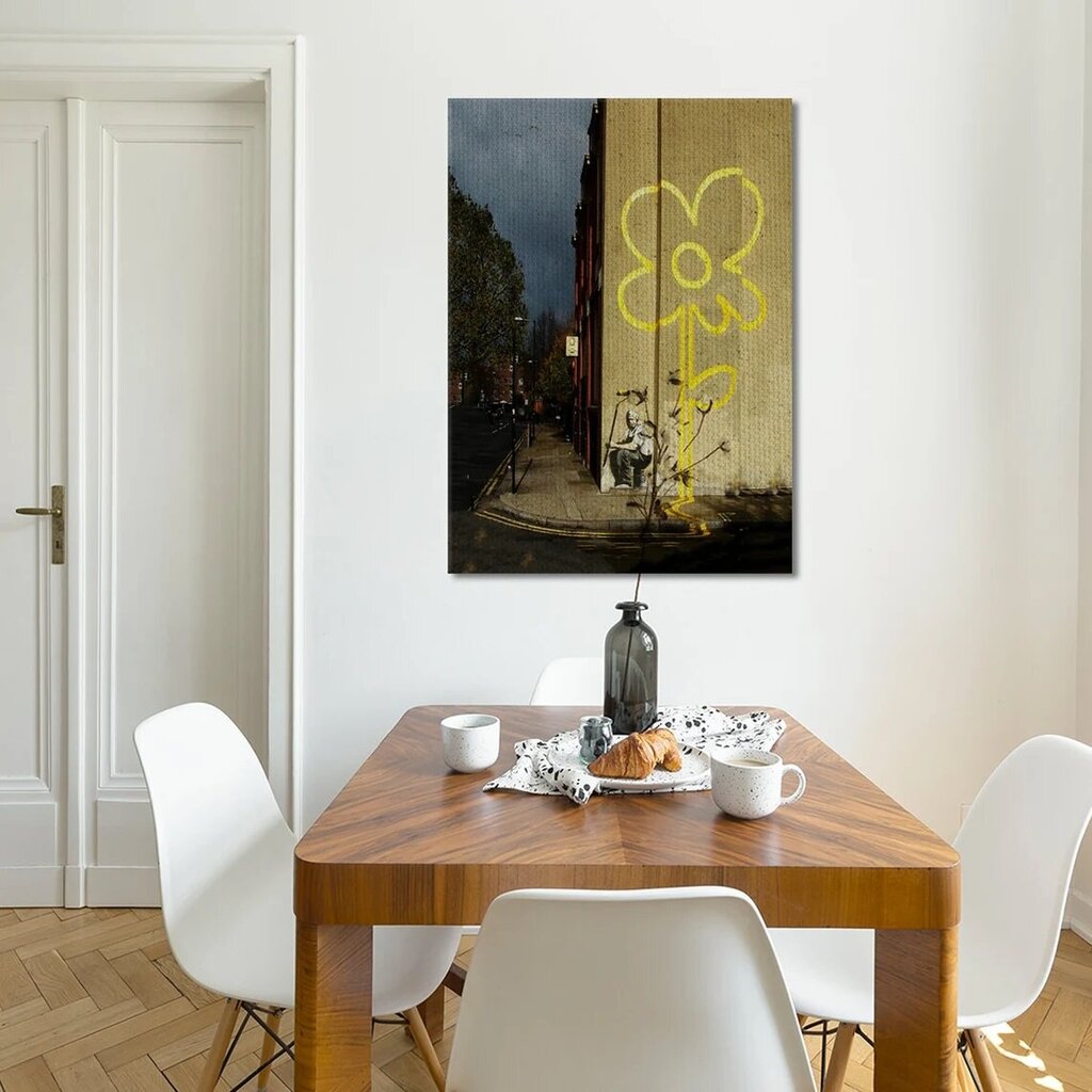 Sienas apdruka Audekls Banksy Graffiti dzeltens zieds Stilīgs interjera dekors - 100 x 60 cm cena un informācija | Gleznas | 220.lv