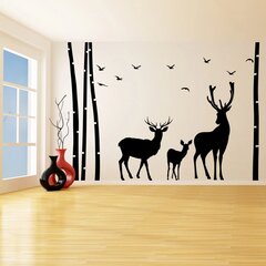 Vinila sienas uzlīme Brieži mežā, dzīvnieki un koki uzlīme Interjera dekors - 200 x 140 cm cena un informācija | Dekoratīvās uzlīmes | 220.lv