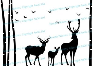 Vinila sienas uzlīme Brieži mežā, dzīvnieki un koki uzlīme Interjera dekors - 200 x 140 cm cena un informācija | Dekoratīvās uzlīmes | 220.lv