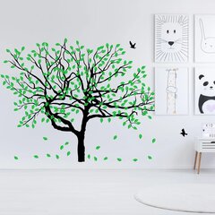 Vinila sienas uzlīme putni, koks ar zaļu lapotni interjera dekors - 129 x 180 cm cena un informācija | Dekoratīvās uzlīmes | 220.lv