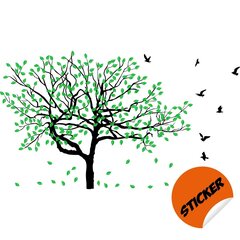 Vinila sienas uzlīme putni, koks ar zaļu lapotni interjera dekors - 129 x 180 cm цена и информация | Декоративные наклейки | 220.lv