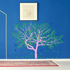 Vinila sienas uzlīme putni, rožu koks ar zaļu lapotni interjera dekors - 129 x 180 cm cena un informācija | Dekoratīvās uzlīmes | 220.lv