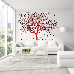 Vinila sienas uzlīmes putni, sarkankoks ar melnām lapām interjera dekors - 129 x 180 cm cena un informācija | Dekoratīvās uzlīmes | 220.lv