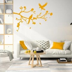 Vinila dzeltenās sienas uzlīme Koka zars un putni botāniskais interjera dekors - 100 x 76 cm cena un informācija | Dekoratīvās uzlīmes | 220.lv