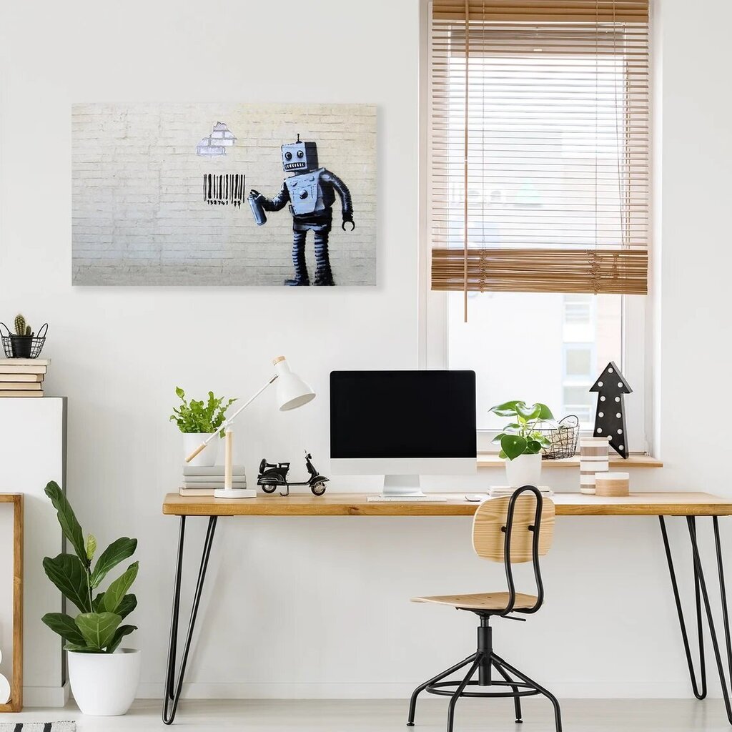 Sienas apdruka Audekls Banksy Graffiti Robots un Svītrkods Stilīgs interjera dekors - 60 x 40 cm cena un informācija | Dekoratīvās uzlīmes | 220.lv