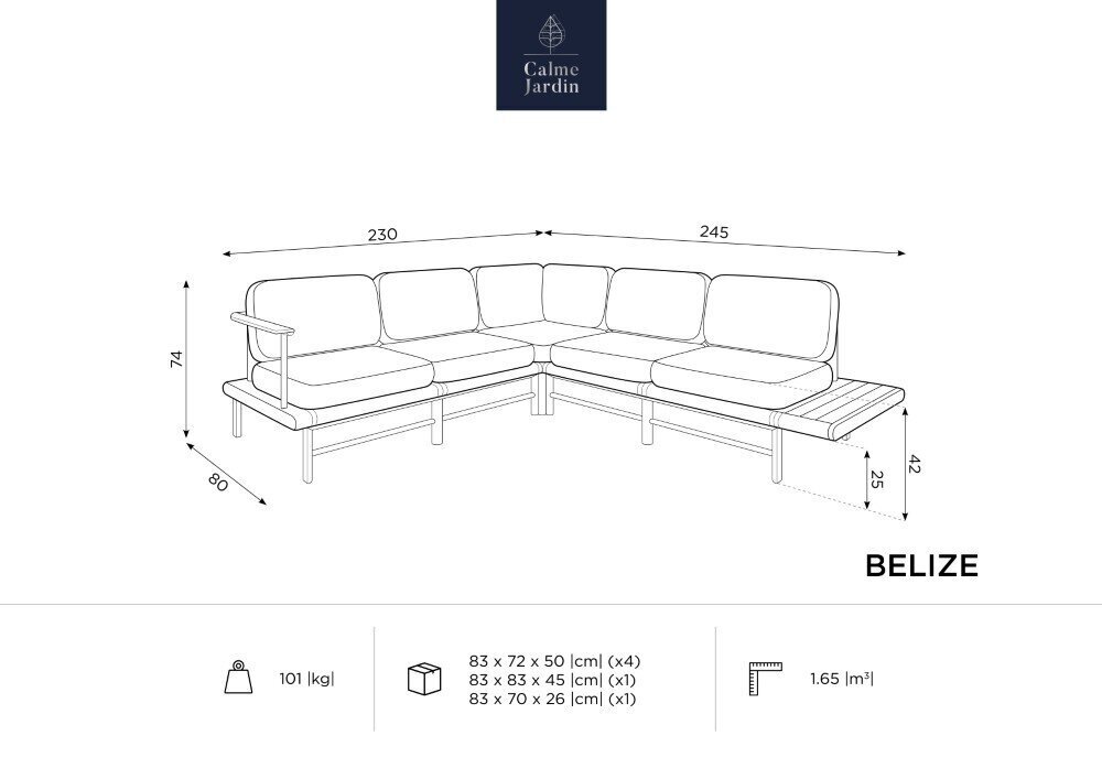 Stūra āra dīvāns Calme Jardin Belize, balts cena un informācija | Dārza krēsli | 220.lv