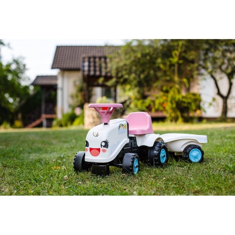 FALK Traktors Rainbow White ar piekabi no 1 gada cena un informācija | Rotaļlietas zīdaiņiem | 220.lv