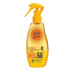 Caurspīdīgs sauļošanās aerosols, īpaši ūdensizturīgs Dax Sun Active + SPF50, 200 ml cena un informācija | Sauļošanās krēmi | 220.lv