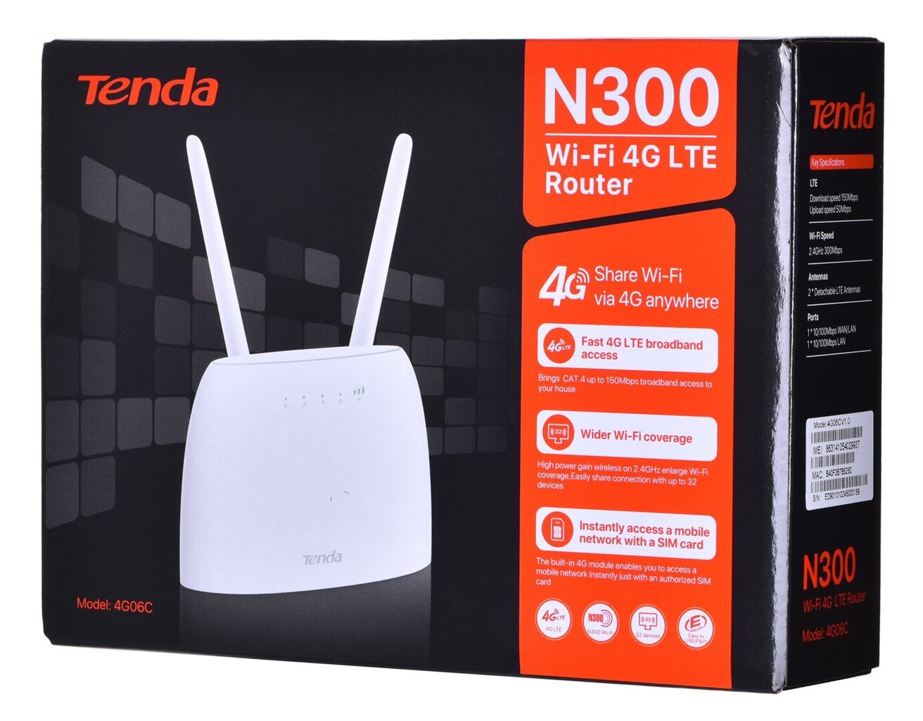 Tenda- 4G06C maršrutētājs Wi-Fi 4G LTE cena un informācija | Rūteri (maršrutētāji) | 220.lv