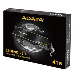 Adata SSD-накопитель Legend 960 4 ТБ PCIe 4x4 7,4/6,8 ГБ/с M2 цена и информация | Внутренние жёсткие диски (HDD, SSD, Hybrid) | 220.lv