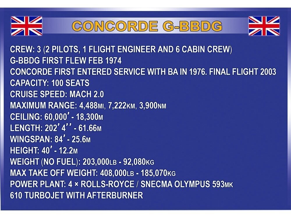 COBI - Konstruktors Concorde G-BBDG, 1/95, 1917 cena un informācija | Konstruktori | 220.lv