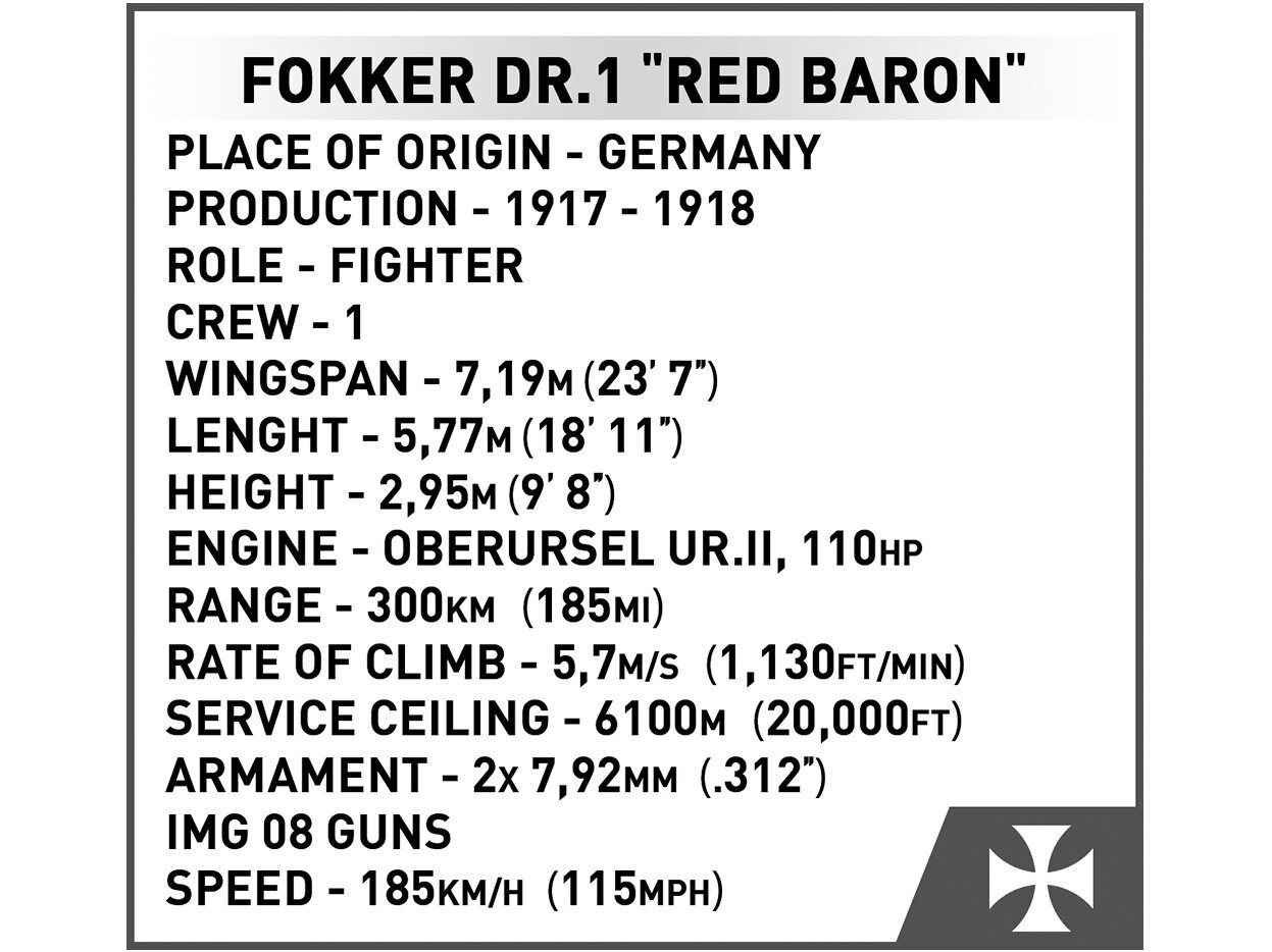 COBI - Konstruktors Fokker Dr.1 Red Baron, 1/32, 2986 cena un informācija | Konstruktori | 220.lv