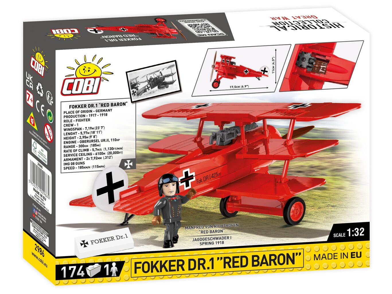 COBI - Konstruktors Fokker Dr.1 Red Baron, 1/32, 2986 cena un informācija | Konstruktori | 220.lv