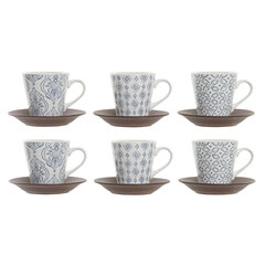 Komplekts ar kafijas tasēm DKD Home Decor Zils Brūns Keramika (150 ml) cena un informācija | Glāzes, krūzes, karafes | 220.lv