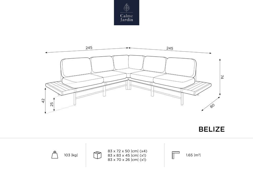 Āra dīvāns Calme Jardin Belize, pelēks cena un informācija | Dārza krēsli | 220.lv