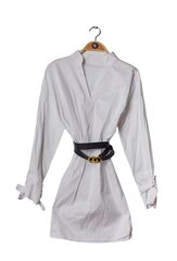 Белая длинная рубашка с черным поясом - New Sunshine цена и информация | Женские блузки, рубашки | 220.lv