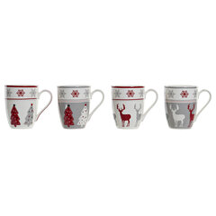 Кружка Mug DKD Home Decor Фарфор Красный Серый Белый (340 ml) (4 штук) цена и информация | Стаканы, фужеры, кувшины | 220.lv