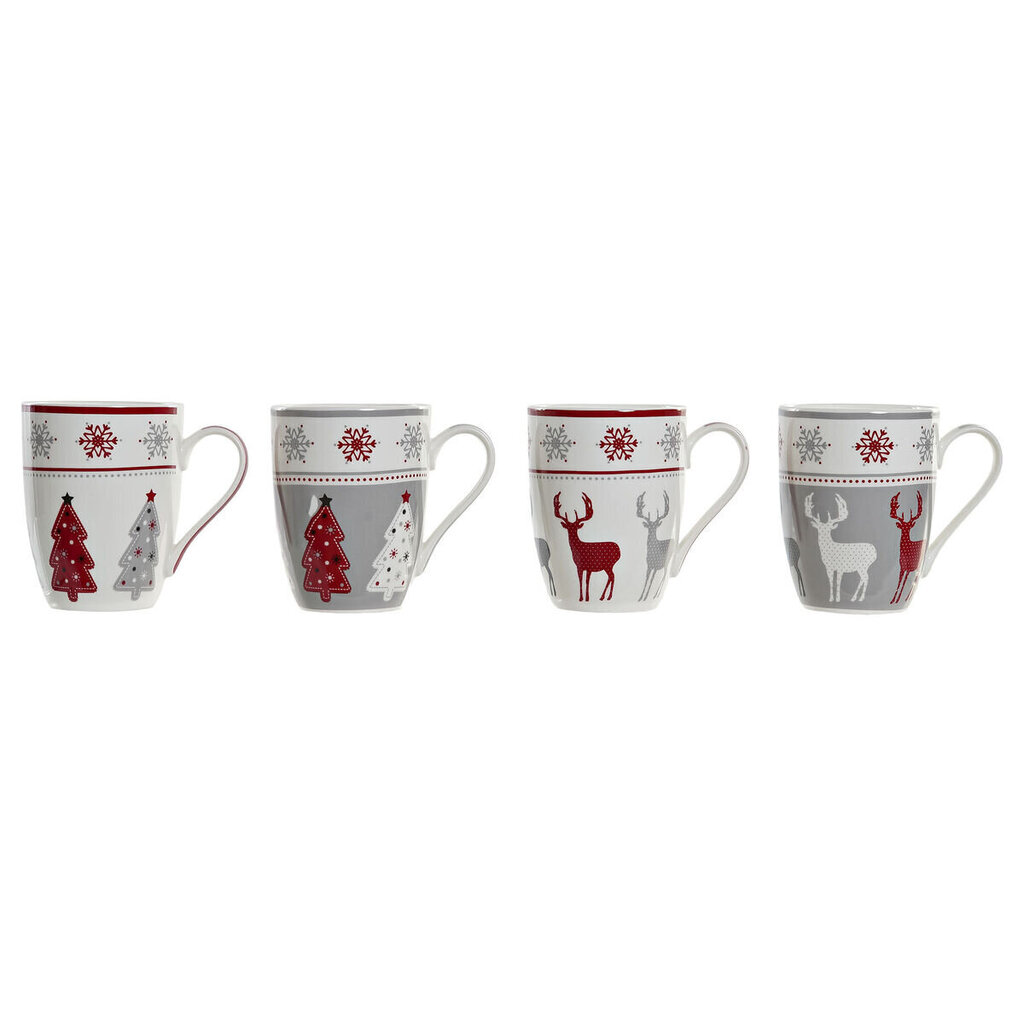 Krūze DKD Home Decor Porcelāns Sarkans Pelēks Balts (340 ml) (4 gb.) цена и информация | Glāzes, krūzes, karafes | 220.lv