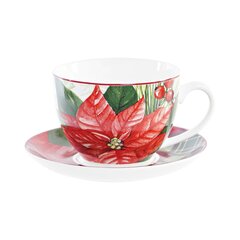 Tase ar šķīvi DKD Home Decor Porcelāns Sarkans (220 ml) cena un informācija | Glāzes, krūzes, karafes | 220.lv