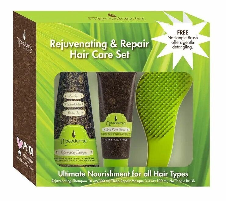 Matu kopšanas komplekts Macadamia Rejuvenating Repair Set: šampūns, 300 ml + maska, 100 ml + matu suka  cena un informācija | Šampūni | 220.lv