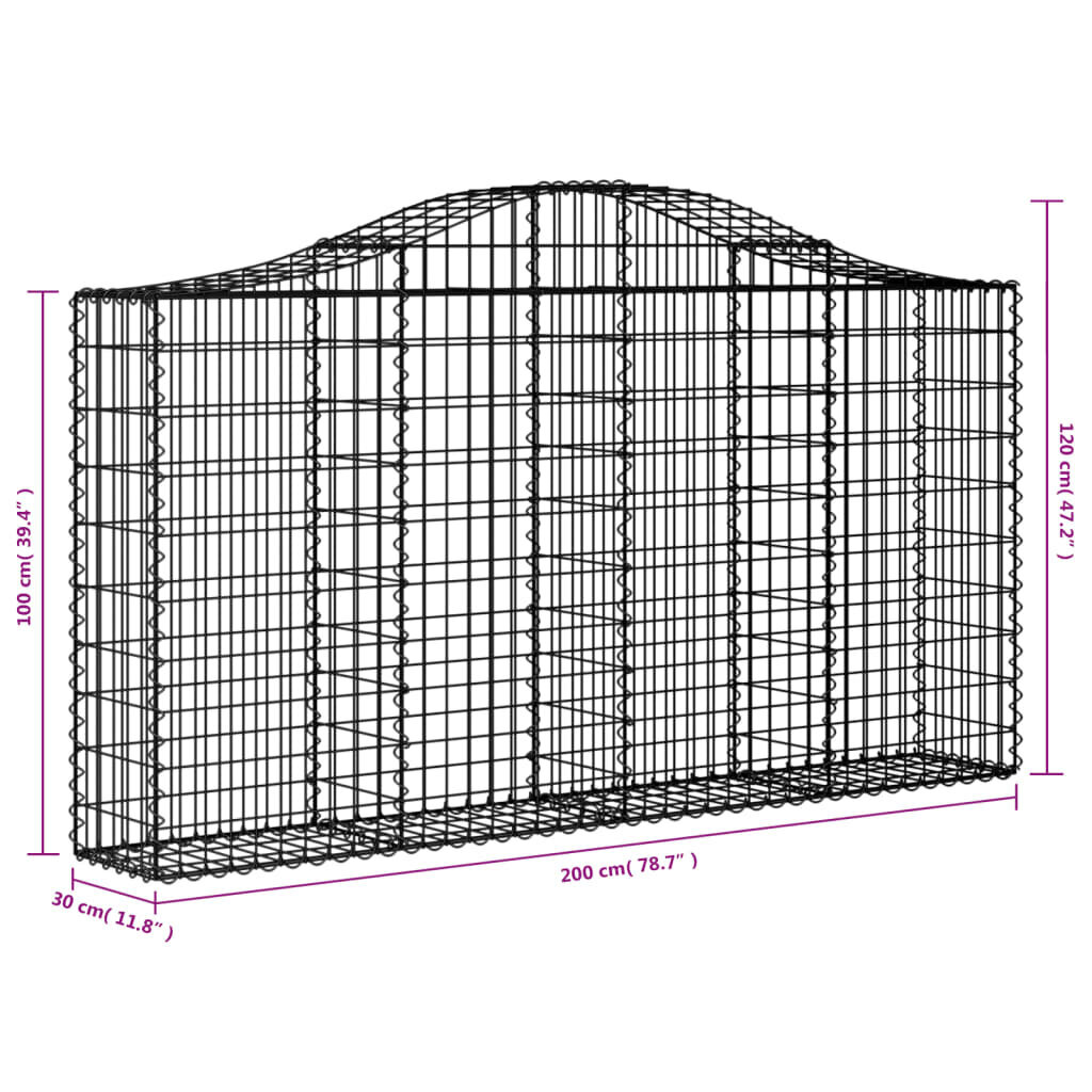 vidaXL arkveida gabiona grozi, 11gb., 200x30x100/120cm, cinkota dzelzs cena un informācija | Žogi un piederumi | 220.lv